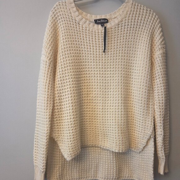 Sam Edelman Wool Blend Cream Chunky Waffle Knit, Size L - Picture 1 of 3